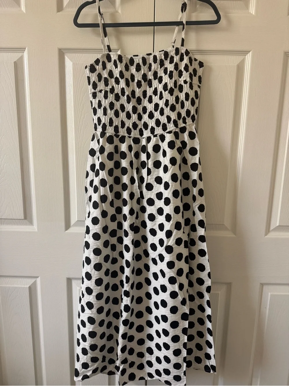 #31 Pretty Garden Polka Dot Smocked Bodice Maxi Dress - Black & White - Picture 4 of 5